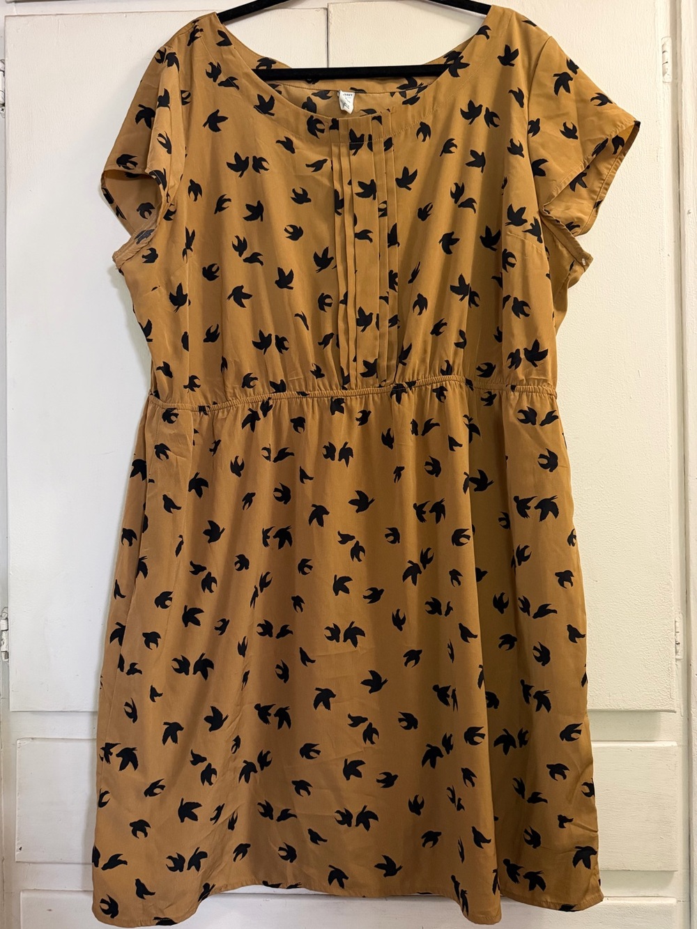 Old Navy Mustard Dress with Black Bird Print